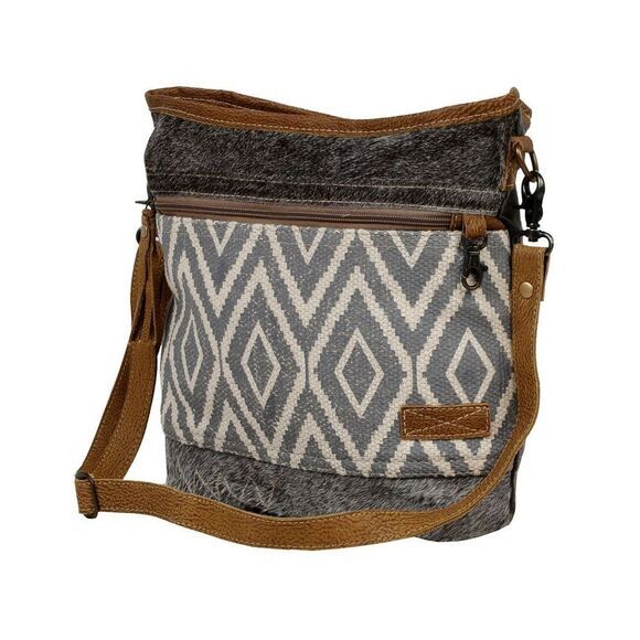 Myra Bag Handmade Oath Shoulder Bag Upcycled Canvas & Cowhide Leather - Picture 5 of 8